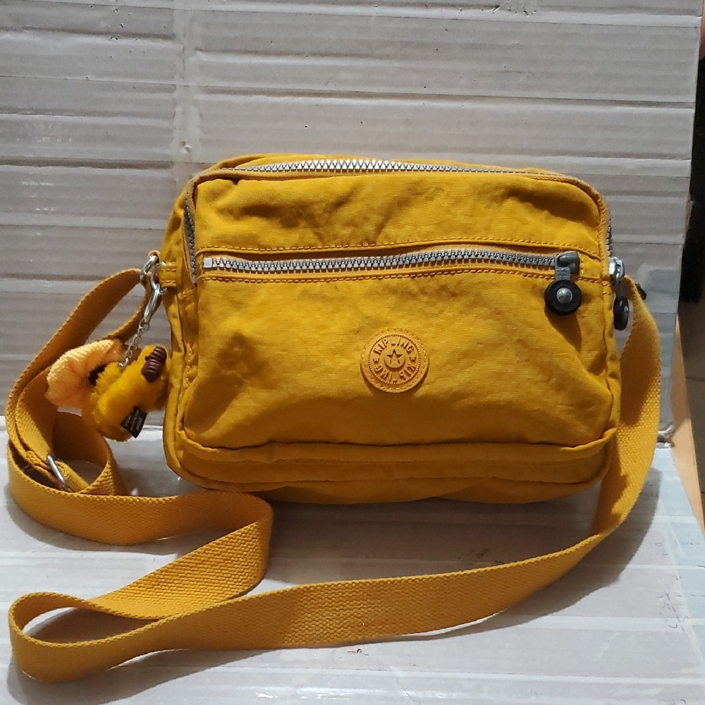 KIPLING Brooke Monkey Figurin Yellow Crossbody Bag